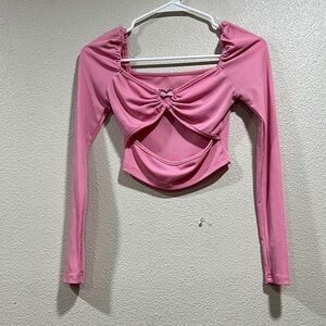 Pink Diamond Heart Long-Sleeve Cutout Crop Top